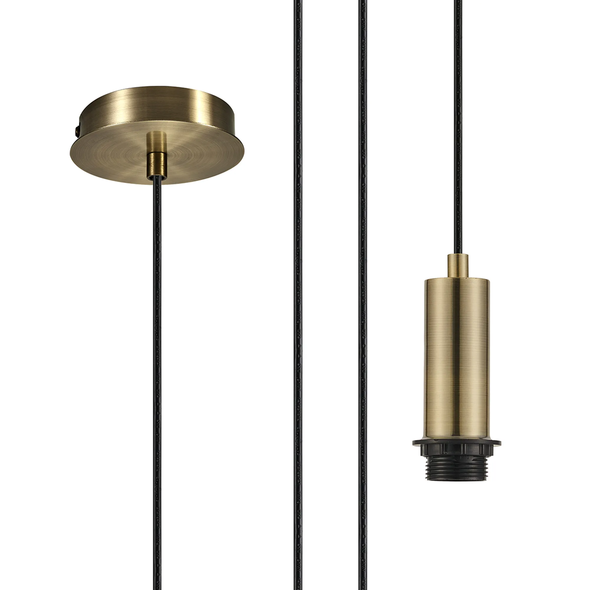 D1053AB  Wick 10cm Body, 5m Single Pendant (FRAME ONLY), 1 x E27, Antique Brass
